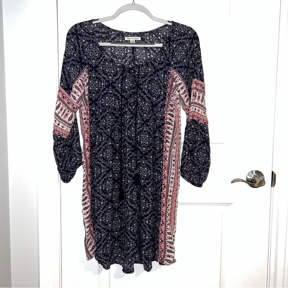 American Eagle Outfitters Navy and Red Printed Boho Tunic - Picture 2 of 8